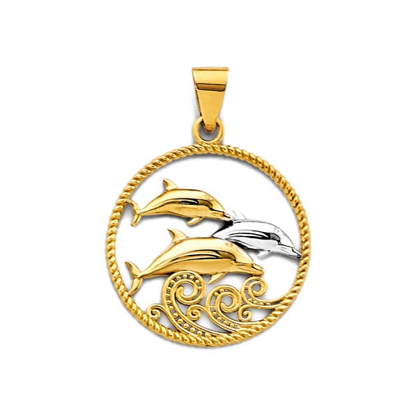 14K 2T Round Dolphin Pendant