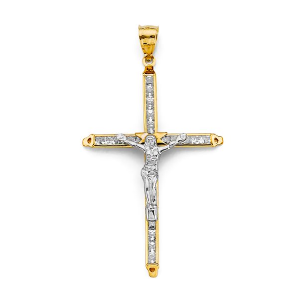 14K 2T CZ Crucifix Cross Pendant