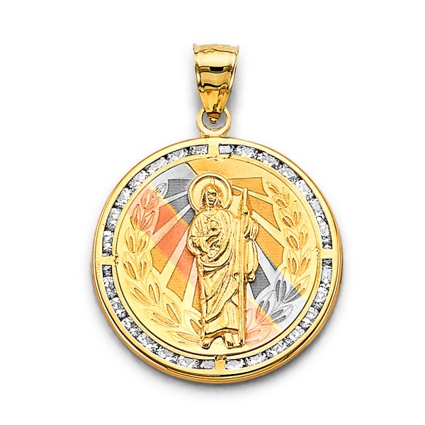 14K 3C CZ Round St. Jude Thaddeus Pendant