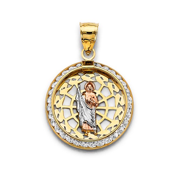 14K 3C CZ Round St. Jude Thaddeus Pendant