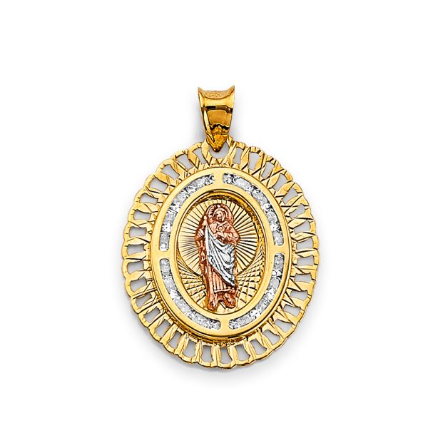 14K 3C CZ Oval St. Jude Thaddeus Pendant