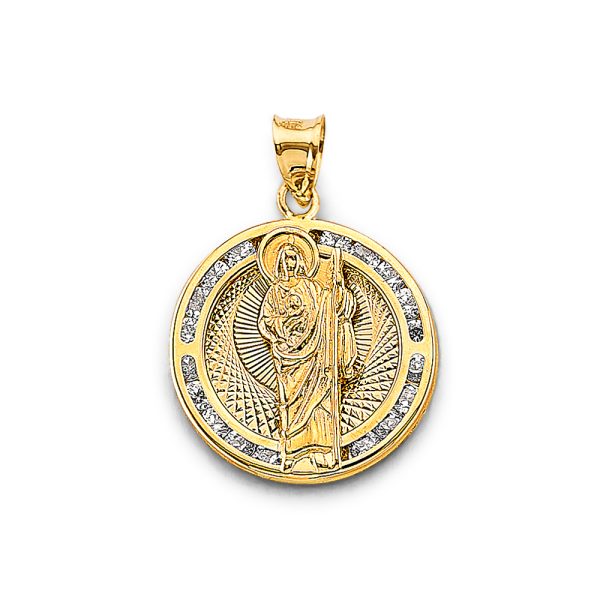 14K 2T CZ Round St. Jude Thaddeus Pendant