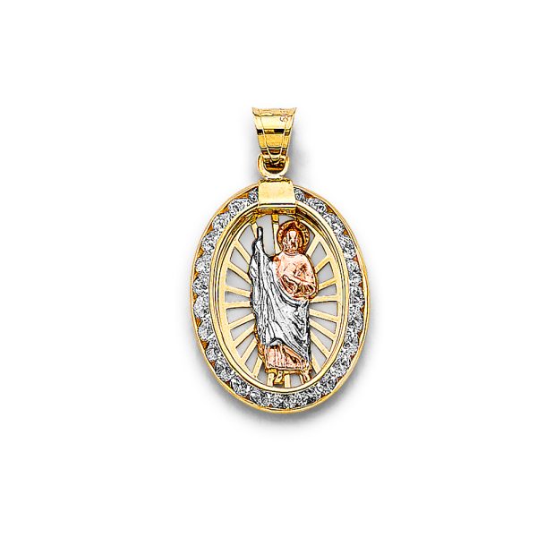 14K 3C CZ Oval St. Jude Thaddeus Pendant