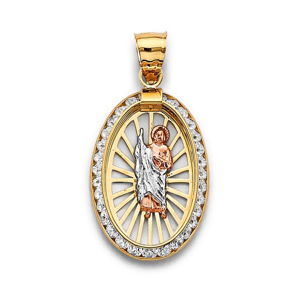 14K 3C CZ Oval St. Jude Thaddeus Pendant