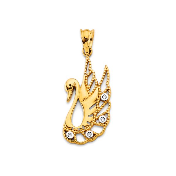 14KY CZ Swan Pendant