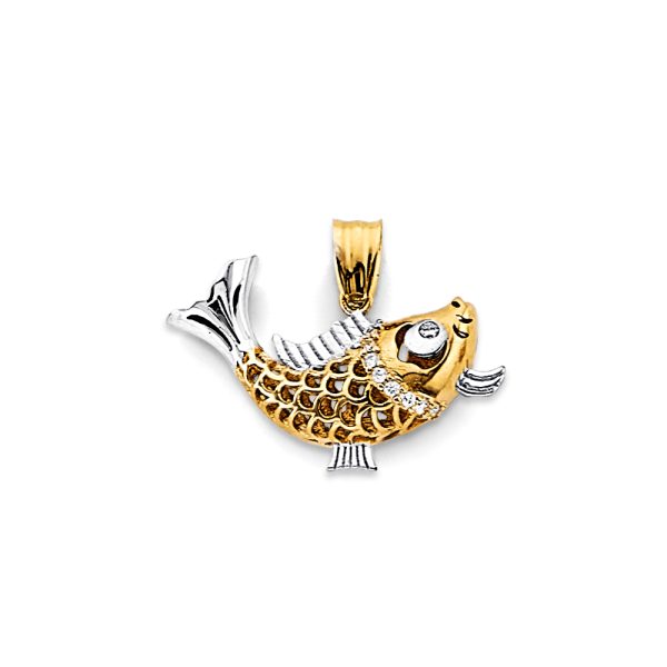 14K 2T CZ Koi Fish Pendant