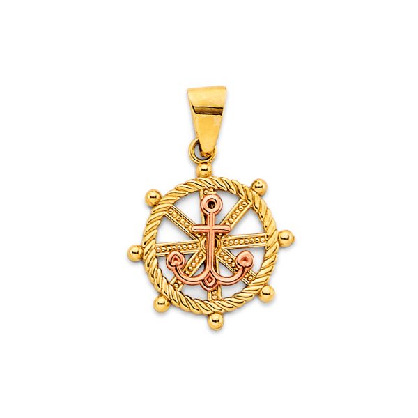 14K 2C Wheel & Anchor Pendant