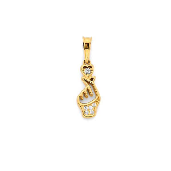 14KY CZ Korean Finger Heart Pendant