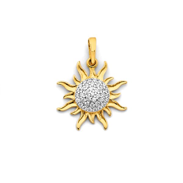 14K 2T CZ Sun Pendant