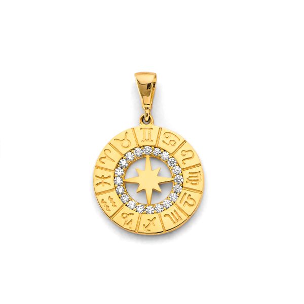 14K 2T CZ Zodiac Sign Pendant