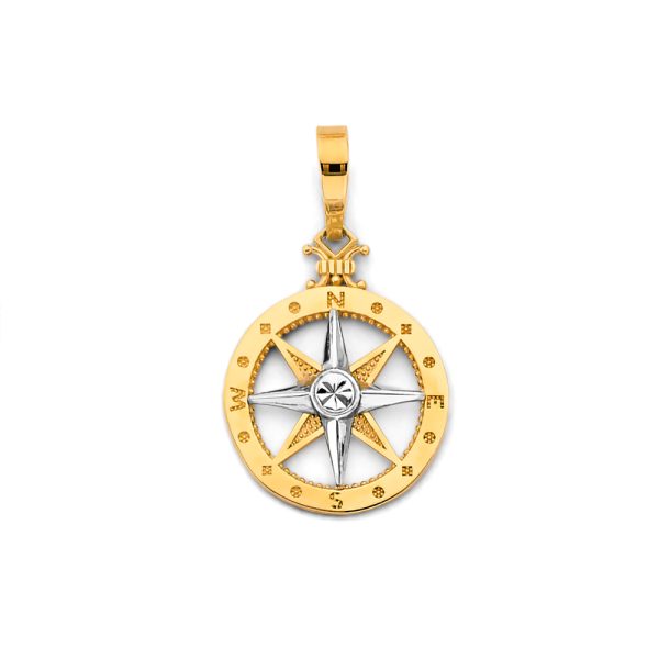 14K 2T CZ Compass Pendant