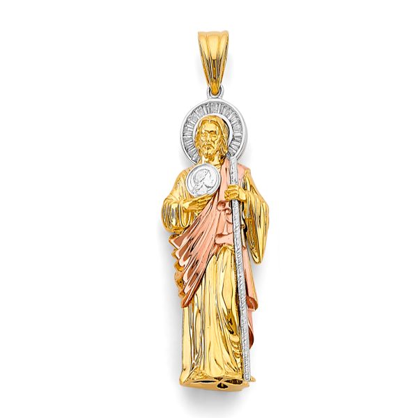 14K 3C CZ St. Jude Thaddues 3D Pendant