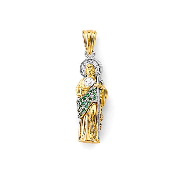 14K 2T CZ St. Jude Thaddues 3D Pendant