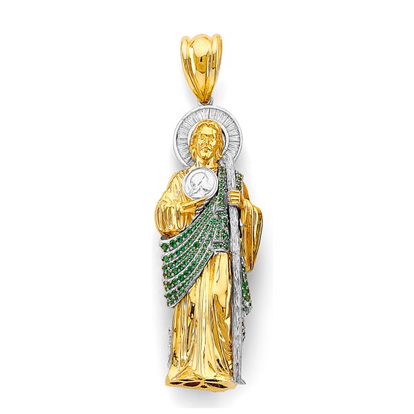 14K 2T CZ St. Jude Thaddues 3D Pendant