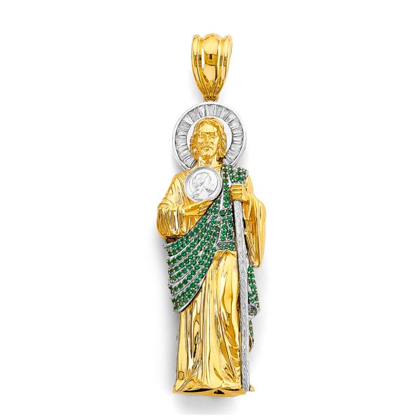 14K 2T CZ St. Jude Thaddues 3D Pendant