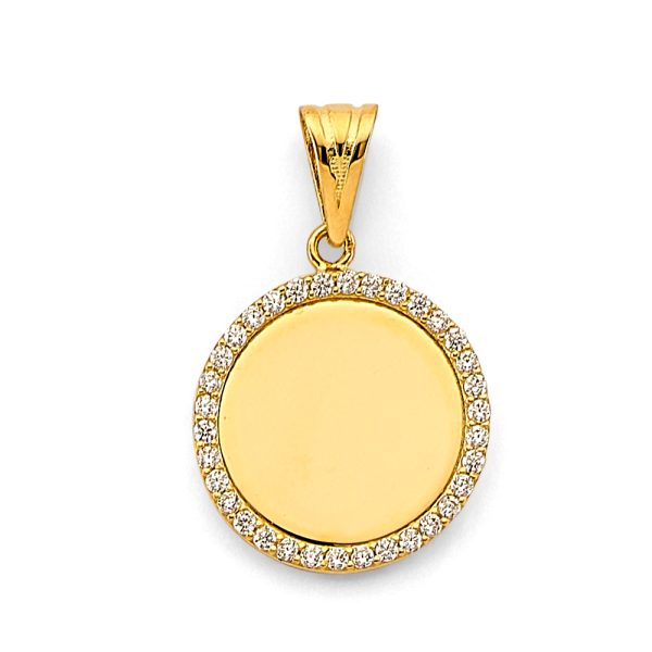 14KY CZ Engravable Plain Pendant