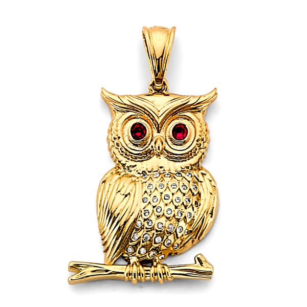 14KY CZ Owl Pendant