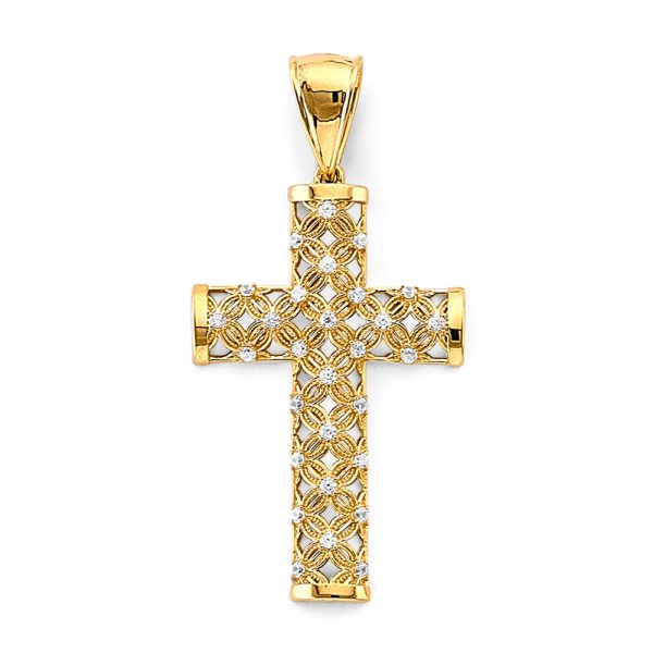 14K 2T CZ Cross Pendant