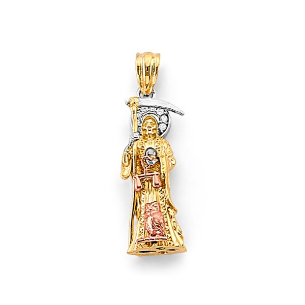 14K 3C CZ 3D Santa Muerte Pendant