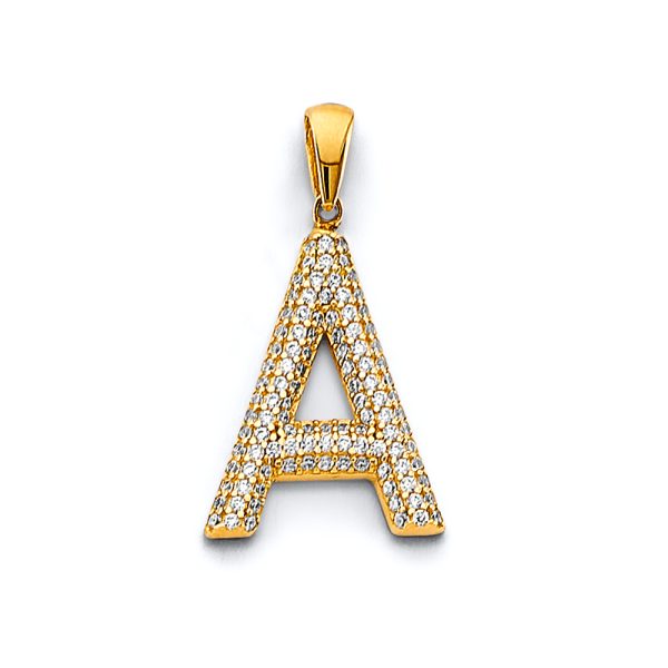 14K 2T CZ Initial Pendant