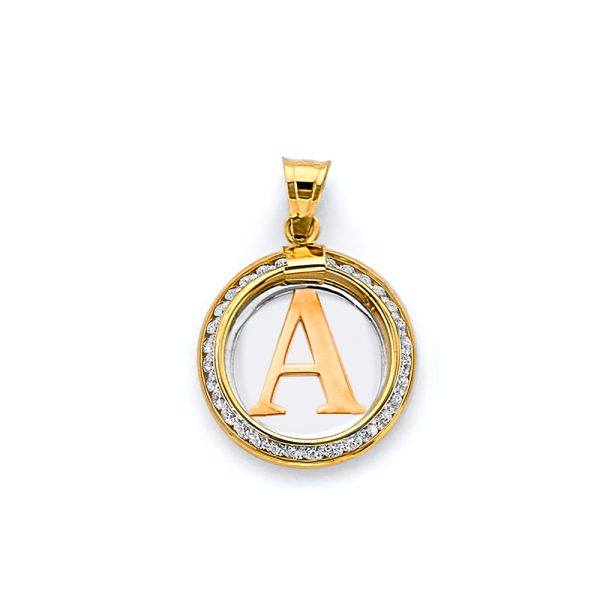14K 2T CZ Round Initial Pendant