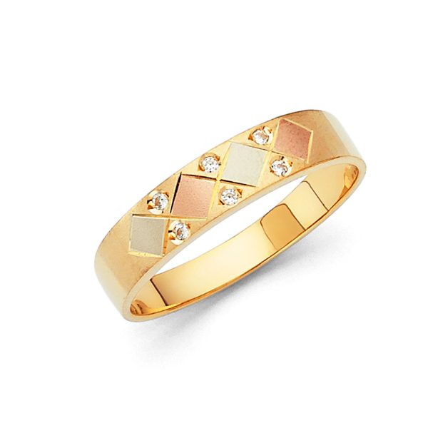 14K 3C CZ Men's Wedding Band (RG113)