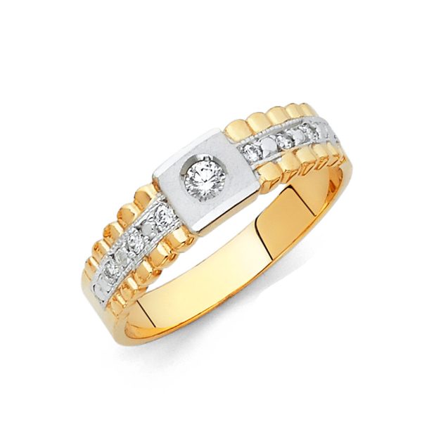 14K 2T CZ Men's Wedding Band (RG159)