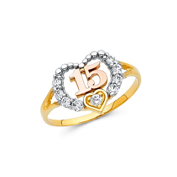 14K 3C 15 Years CZ Ring (RG663)