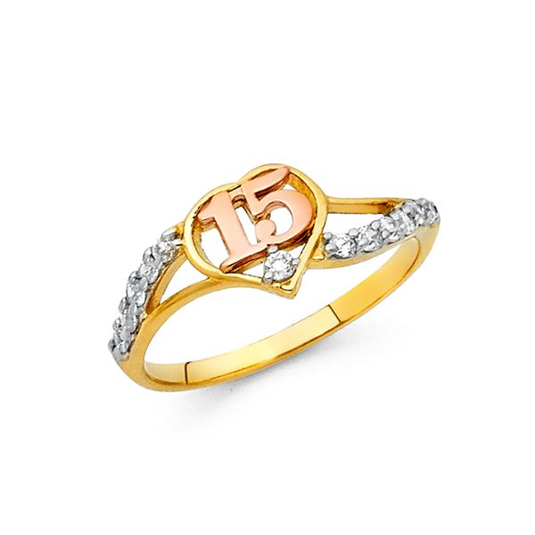 14K 3C 15 Years CZ Ring (RG666)