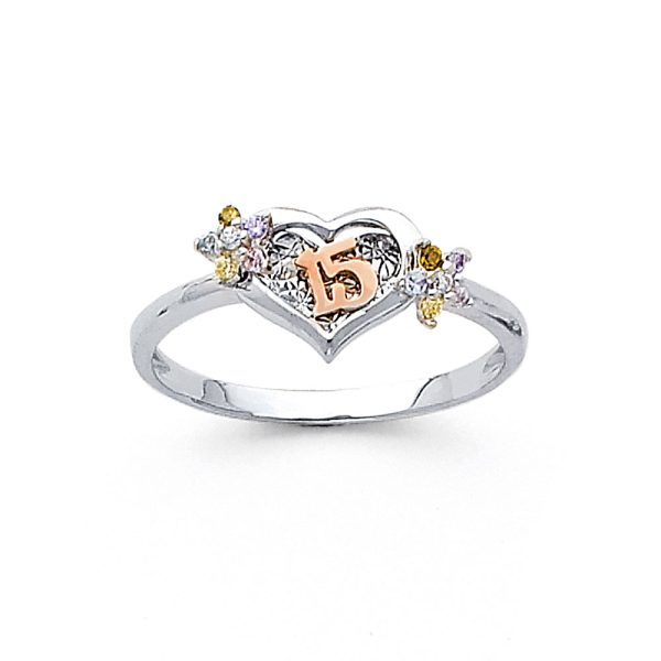 14KW 15 Years Heart CZ Ring (RG685)