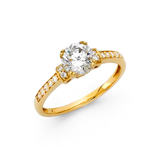 14KY Round CZ Engagement Ring with Round Side