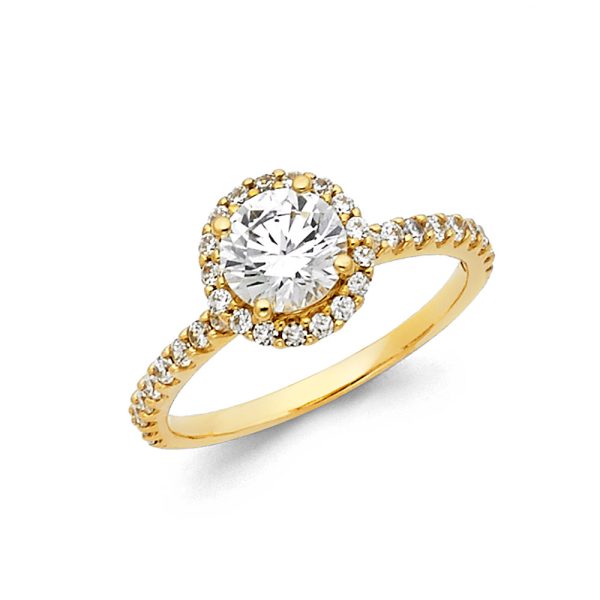 14KY Round CZ Engagement Ring with Round Side