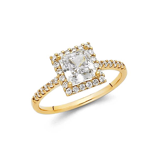 14KY Princess CZ Engagement Ring with Round Side