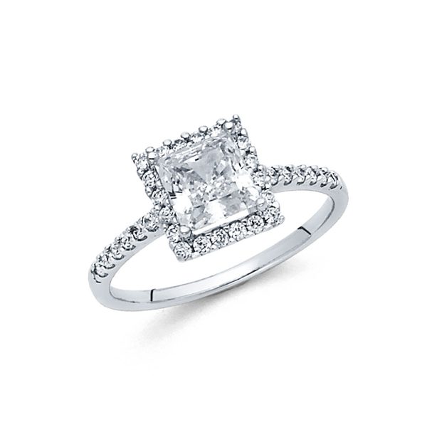 14KW Princess CZ Engagement Ring with Round Side