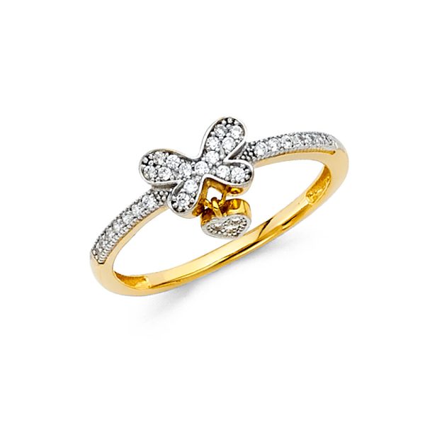 14K 2T CZ Butterfly Herat Ring