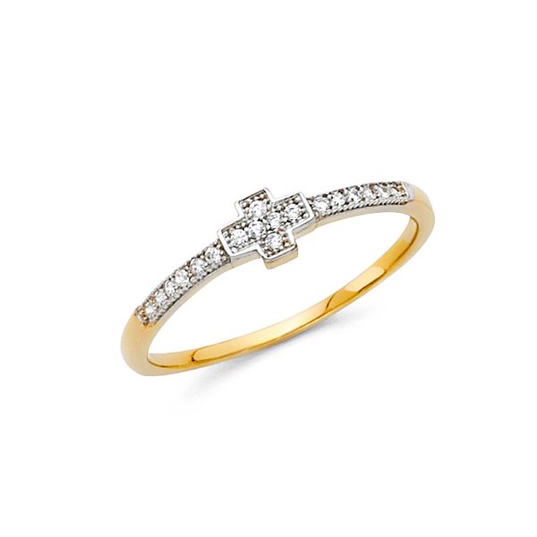 14K 2T Cross CZ Ring