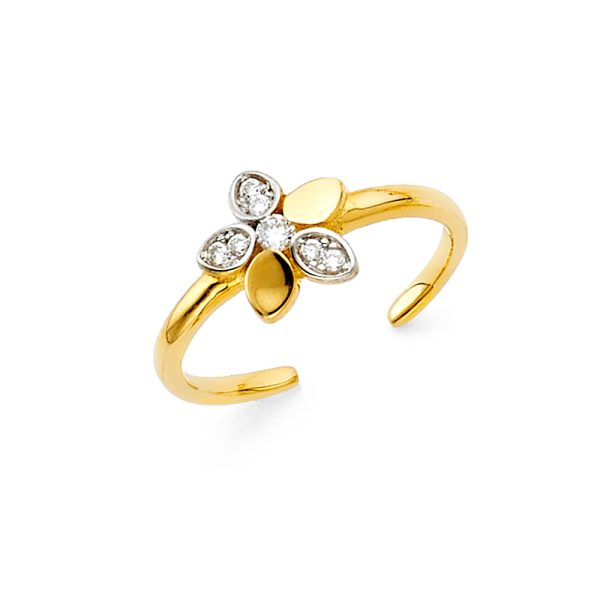 14K 2T Flower CZ Toe Ring