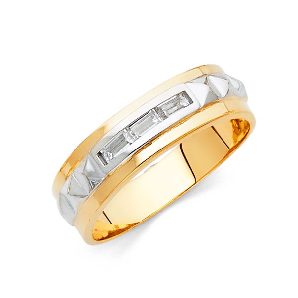 14K 2T CZ Men's Wedding Band