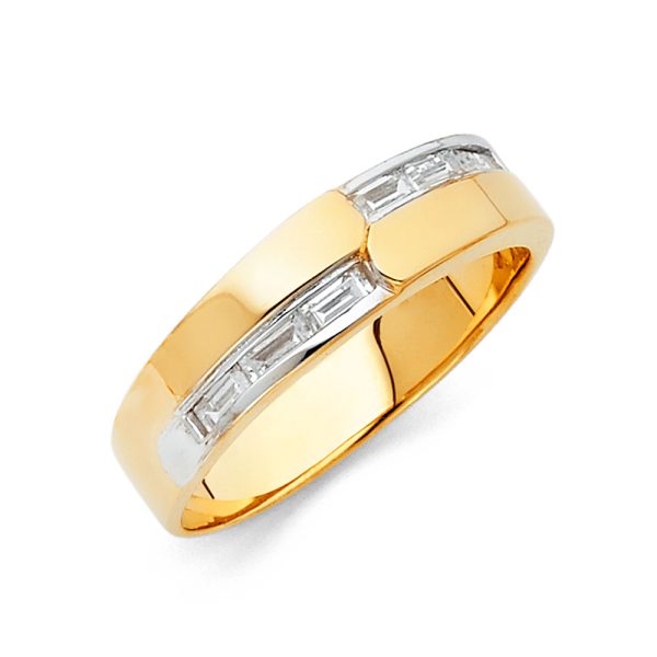 14KY CZ Men's Wedding Band