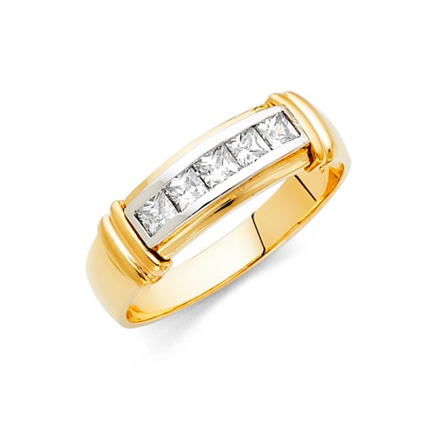 14K 2T CZ Men's Wedding Band