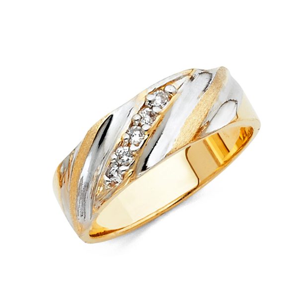 14K 2T CZ Men's Wedding Band