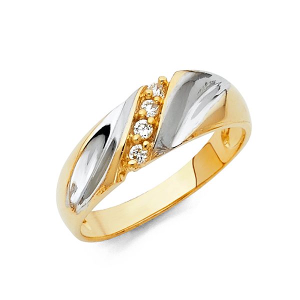 14K 2T CZ Men's Wedding Band