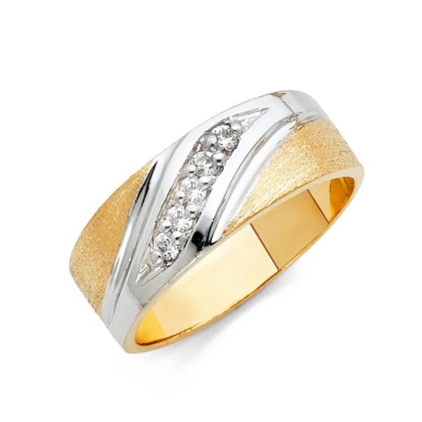 14K 2T CZ Men's Wedding Band