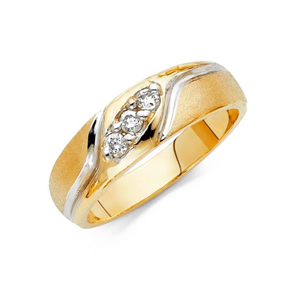 14K 2T CZ Men's Wedding Band