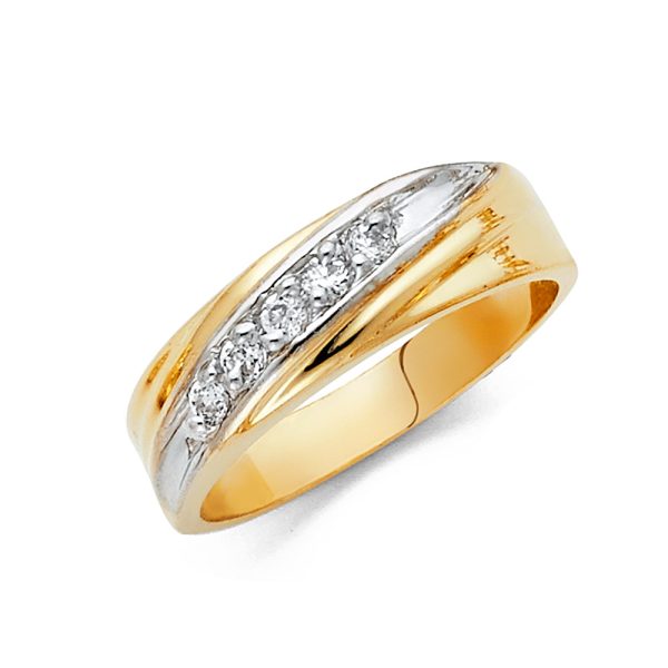 14K 2T CZ Men's Wedding Band