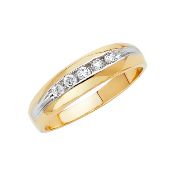 14K 2T CZ Men's Wedding Band