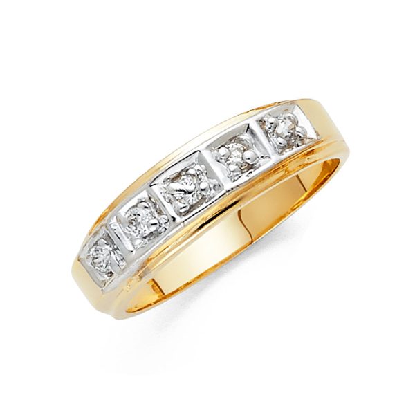 14K 2T CZ Men's Wedding Band