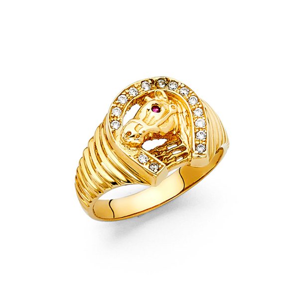 14KY CZ Lucky Horse Shoe Men's Ring