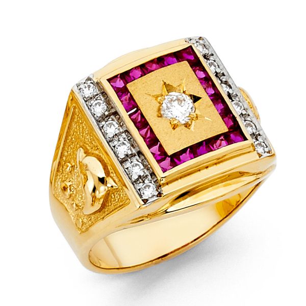 14KY CZ Men's Ring with Ruby