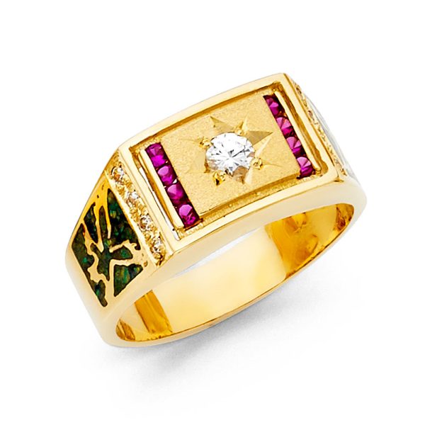 14KY CZ Men's Ring with Ruby